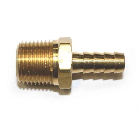 INTERSTATE PNEUMATICS Brass Hose Barb Fitting, Connector, 3/8 Inch Barb X 1/2 Inch NPT Male End FM86